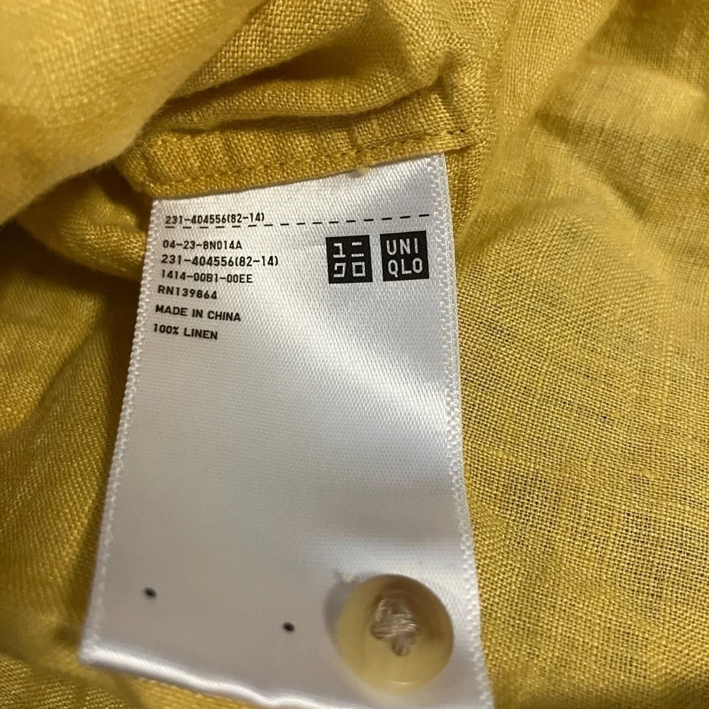 Uniqlo Premium Oversized 100% Linen Shirt Mustard Yellow Size Medium - Picture 4 of 7